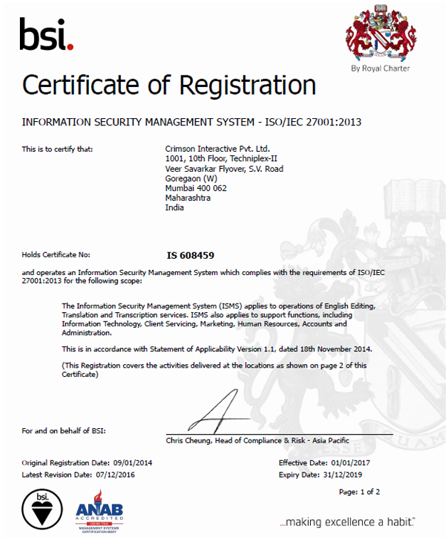 Information Security Management System ISO/IEC 27001:2013