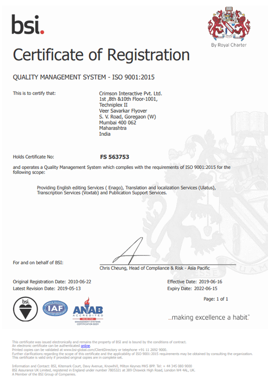 Quality Management System ISO 9001:2015